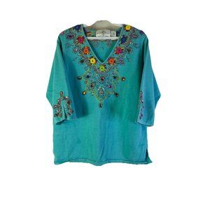 Vintage 90s Design Options Rainbow Embellished Beaded Knit Sweater Whimsy